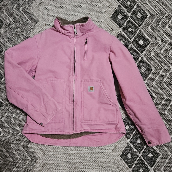 Vintage Women's Pink Carhartt Brown Sherpa-Lined Jacket Coat - Picture 3 of 15